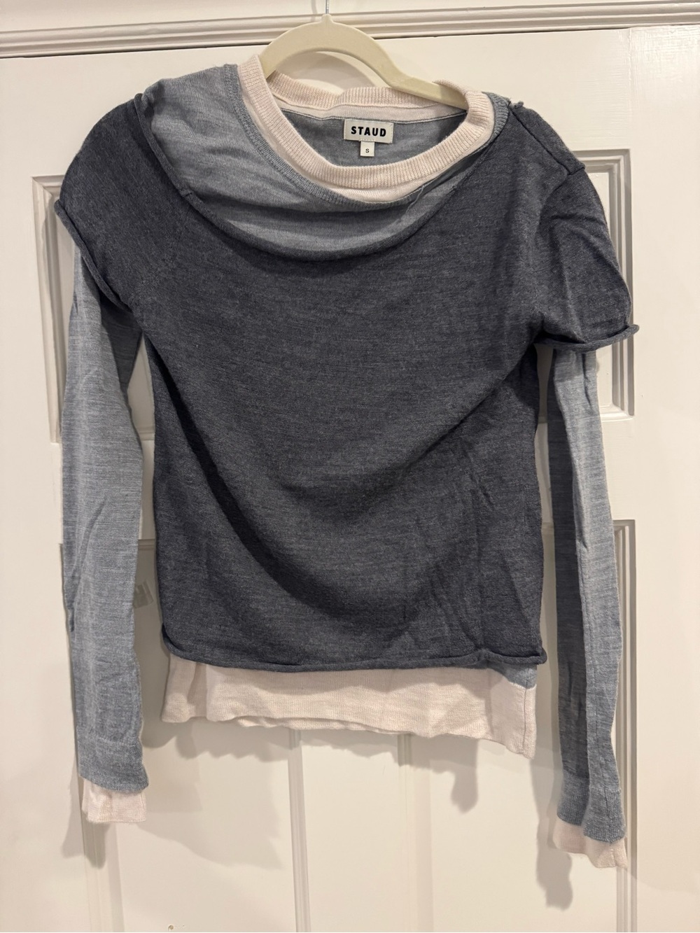STAUD Two-Tone Layered Long-Sleeve Top in Gray and Cream